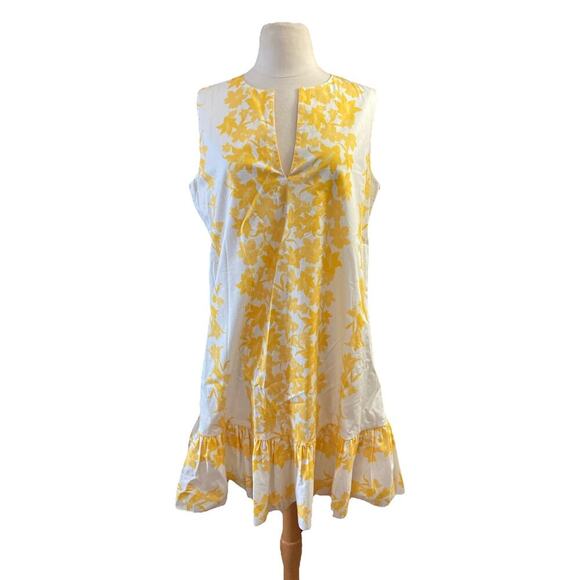 Sachin & Babi Lemon Ruffle Hem Dress Sz 12 Yellow White Lily Floral $195 - Picture 2 of 8